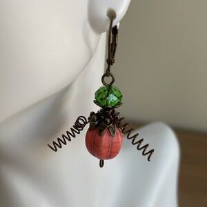 HAND CRAFTED PIERCED PUMPKIN EARRINGS Orange Mint Green Antiqued Brass